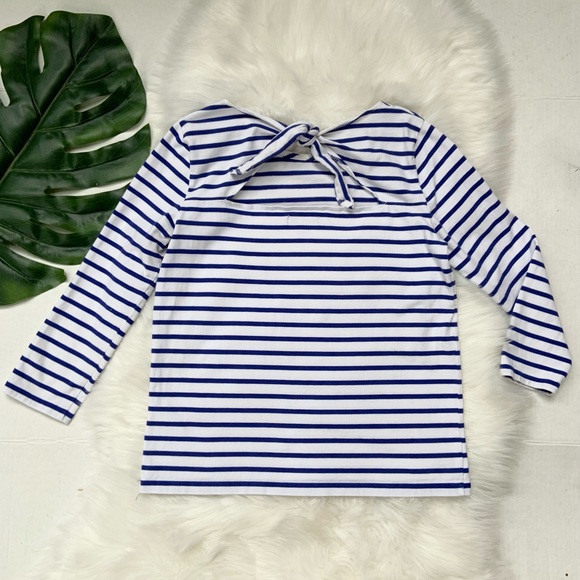 J. Crew Tie Back Top in Striped Mariner Cloth  3/4 Sleeve XS - Picture 4 of 8